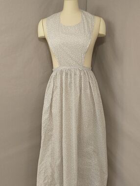 Authentic 19th Century Antique Apron Floor Length w Bib Colonial Print Cotton